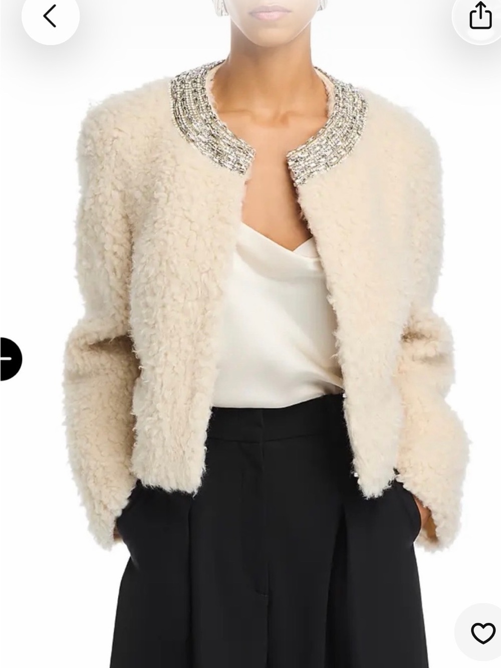 Cinq à Sept Christie Embellished Faux Shearling Jacket Ivory Size XS